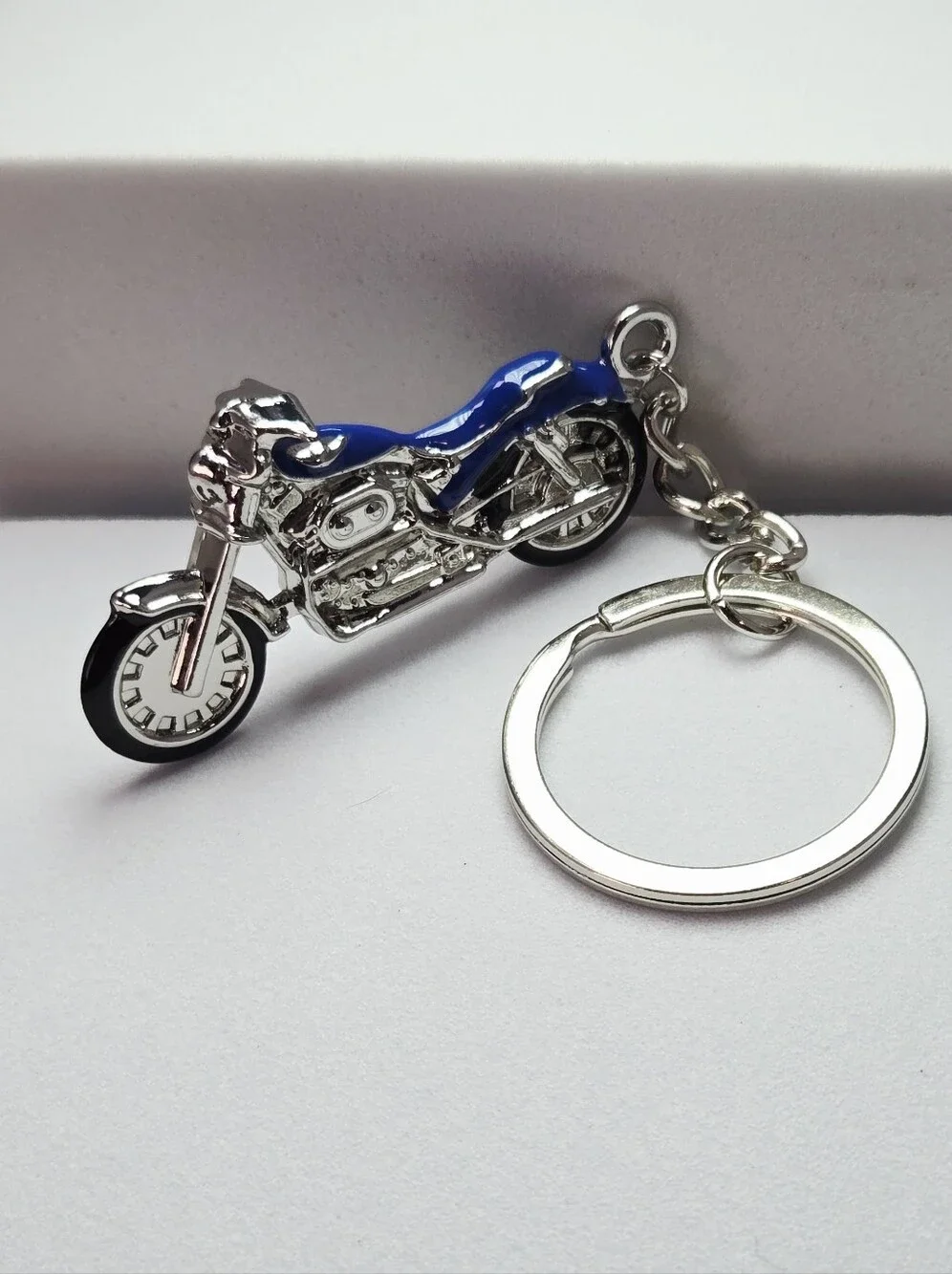 Blue Motorcycle Keychain Harley Sportster Style Biker Key Ring Gift Accessory